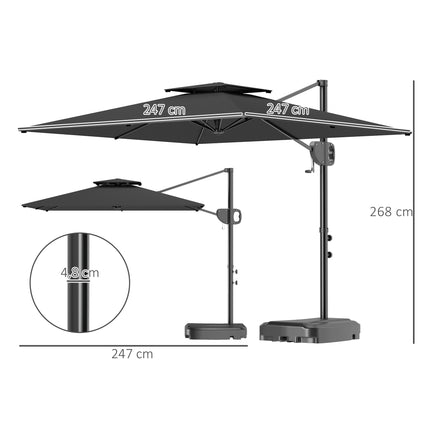 Outdoor Tilt Umbrella with Base, UV Protection, Dark Grey