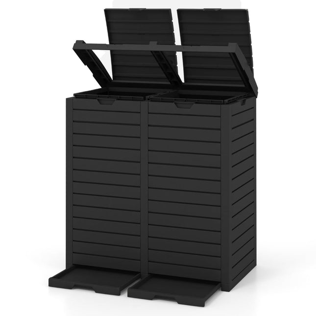 Outdoor Trash Bin, 235L, Dual Compartment, Black