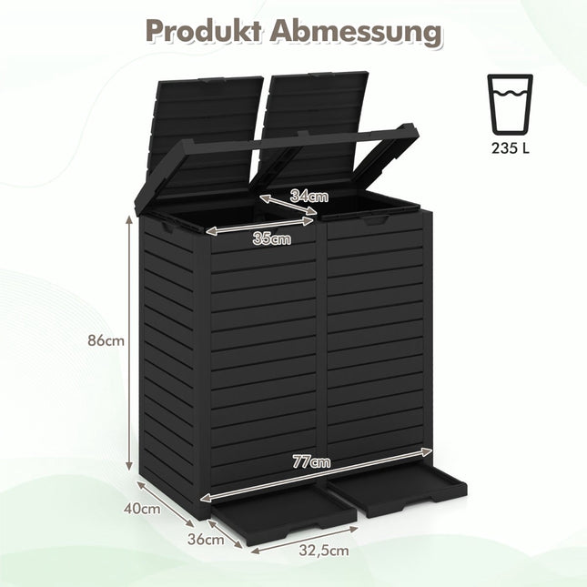Outdoor Trash Bin, 235L, Dual Compartment, Black