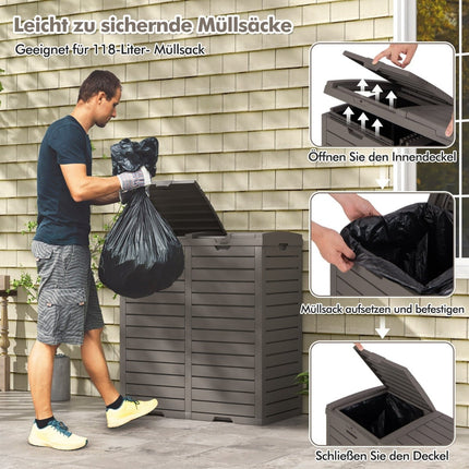 Outdoor Trash Bin, 235L, Dual Compartments, Weatherproof