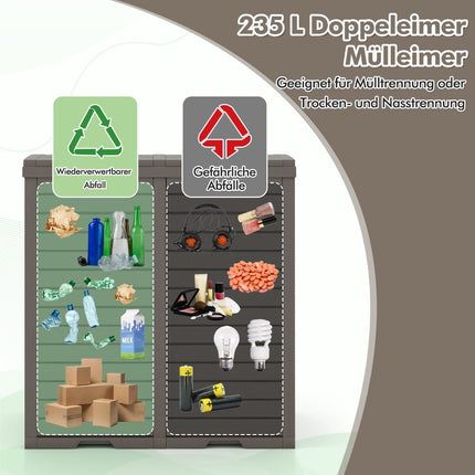 Outdoor Trash Bin, 235L, Dual Compartments, Weatherproof