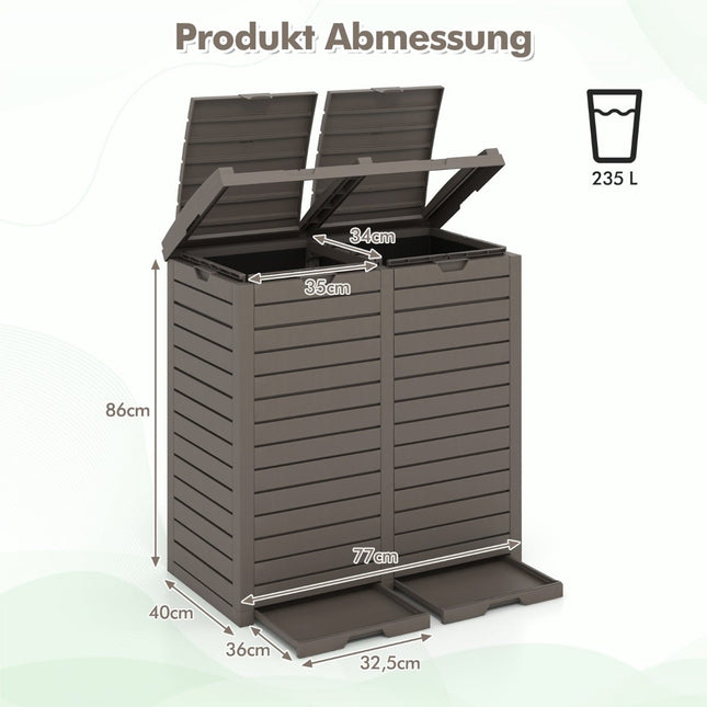 Outdoor Trash Bin, 235L, Dual Compartments, Weatherproof