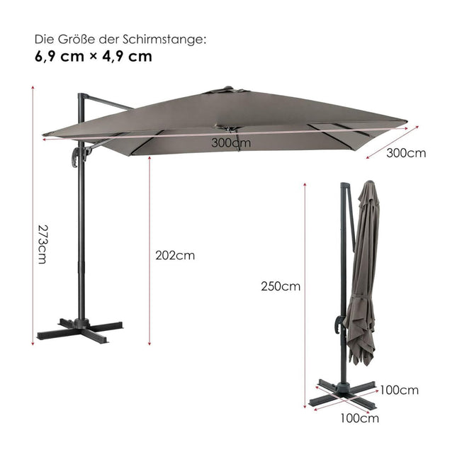 Outdoor Umbrella, 300x300 cm, Grey, 360 Rotation