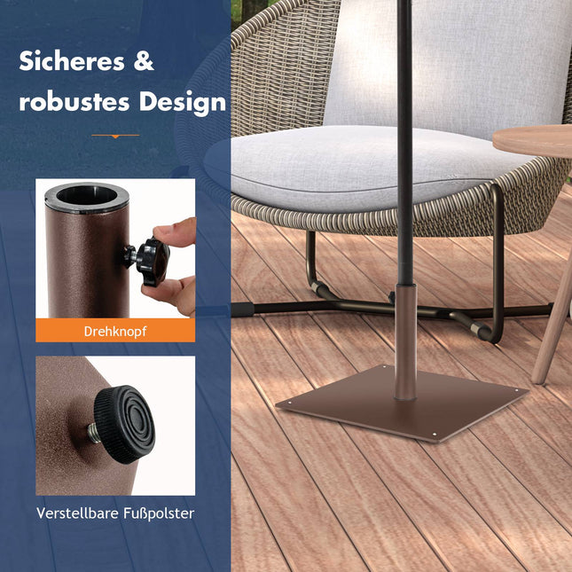 Outdoor Umbrella Base, 50cm Square Metal Stand, Brown