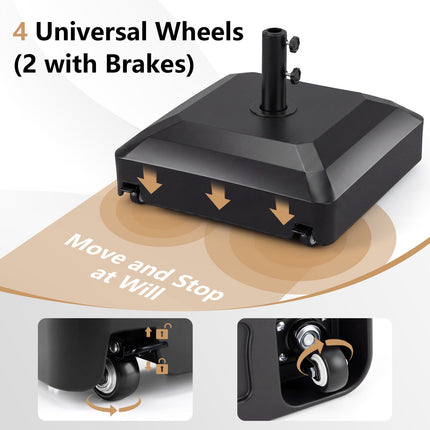 Outdoor Umbrella Base with Wheels, Fillable, Black