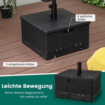 Outdoor Umbrella Stand with Table & Wheels, HDPE, Black