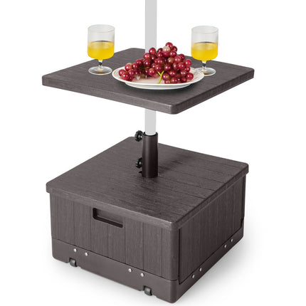 Outdoor Umbrella Stand with Table, Wheels & Weight Bag