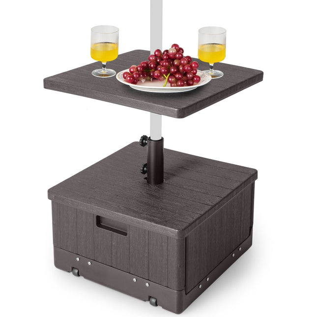 Outdoor Umbrella Stand with Table, Wheels & Weight Bag