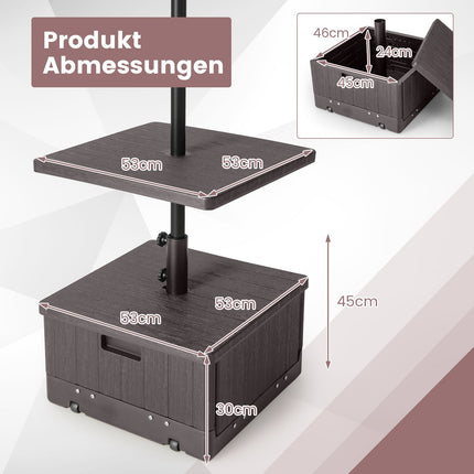 Outdoor Umbrella Stand with Table, Wheels & Weight Bag