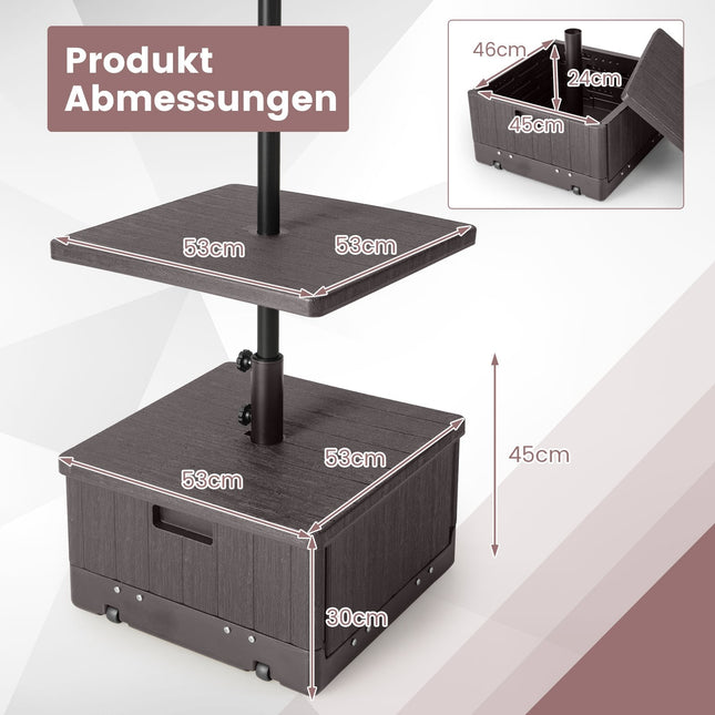 Outdoor Umbrella Stand with Table, Wheels & Weight Bag