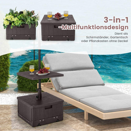 Outdoor Umbrella Stand with Table, Wheels & Weight Bag