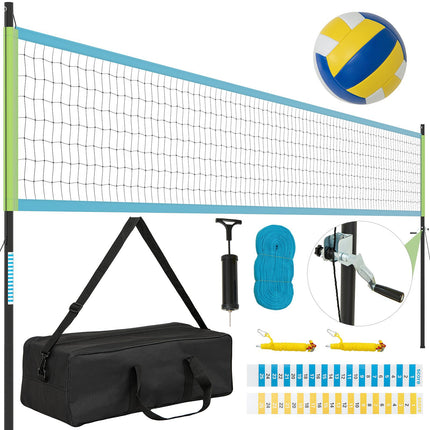Outdoor Volleyball Net Set, Adjustable Height, Green, 9.5 x 1 m