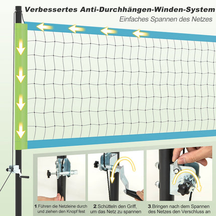 Outdoor Volleyball Net Set, Adjustable Height, Green, 9.5 x 1 m
