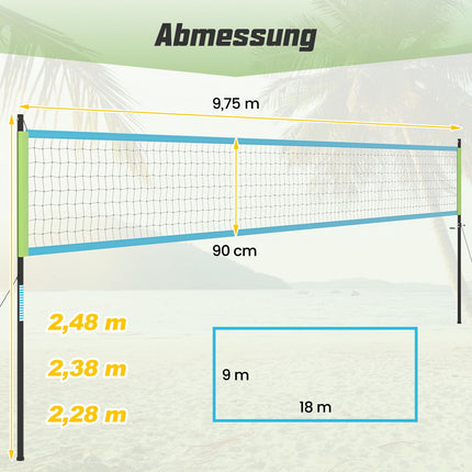 Outdoor Volleyball Net Set, Adjustable Height, Green, 9.5 x 1 m