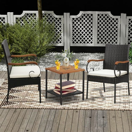 Outdoor Wicker Patio Chairs Set of 2, Acacia Arms, Cushions