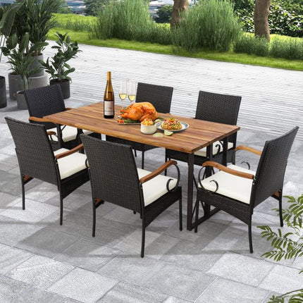 Outdoor Wicker Patio Chairs Set of 2, Acacia Arms, Cushions