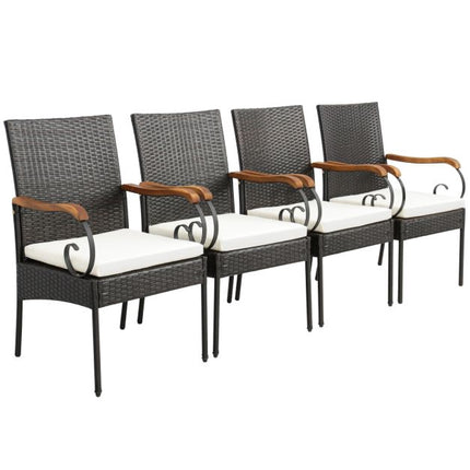 Outdoor Wicker Patio Chairs Set of 2, Acacia Arms, Cushions