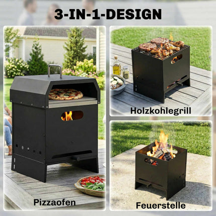 Outdoor Wood-Fired Pizza Oven, 3-in-1 with Stone & Peel