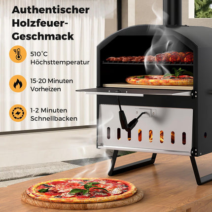 Outdoor Wood-Fired Pizza Oven, 40 cm, 2-Layer Cooking