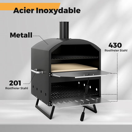 Outdoor Wood-Fired Pizza Oven, 40 cm, 2-Layer Cooking