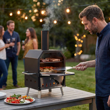 Outdoor Wood-Fired Pizza Oven, Stainless Steel, 2-Tier