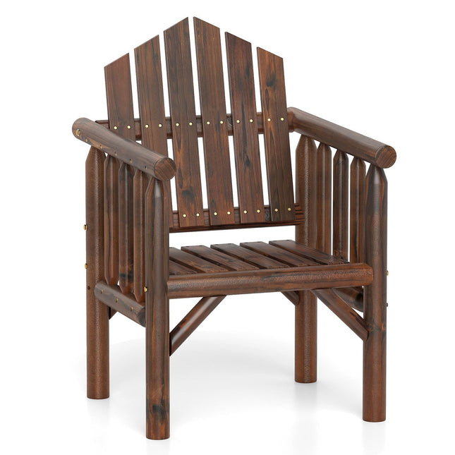 Houten buitenfauteuil met hoge rugleuning, gemaakt van grenen- en sparrenhout, bruin.