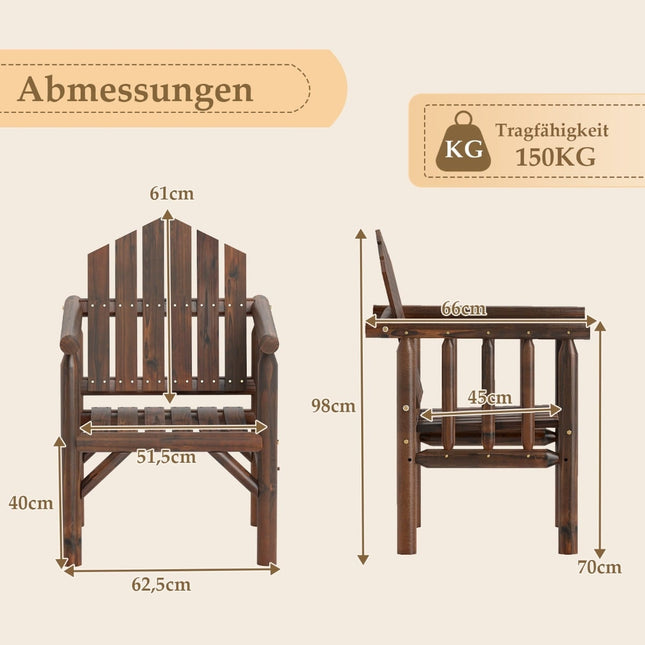 Houten buitenfauteuil met hoge rugleuning, gemaakt van grenen- en sparrenhout, bruin.