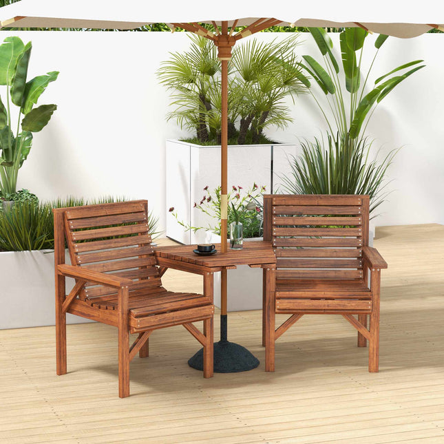 Outdoor Wooden Balcony Set with Table and Umbrella Hole