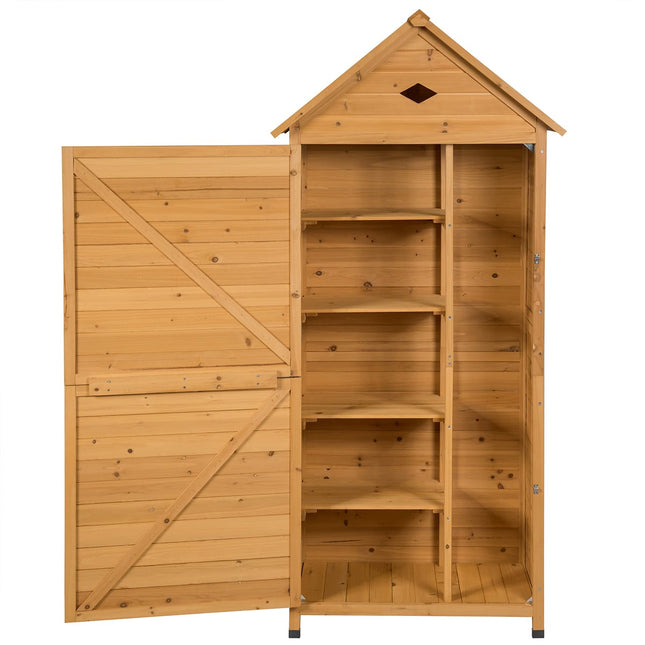 Outdoor Wooden Garden Shed with 5 Shelves, 70x35.5x160 cm