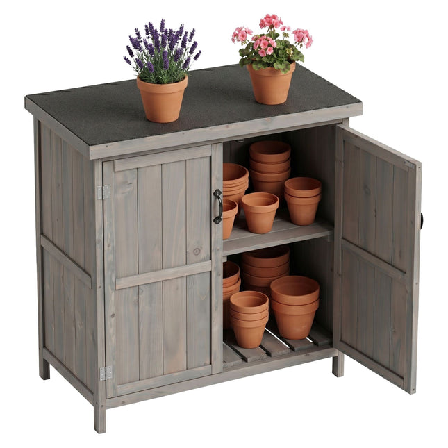 Outdoor Wooden Garden Tool Cabinet, Grey, 88x75x44 cm