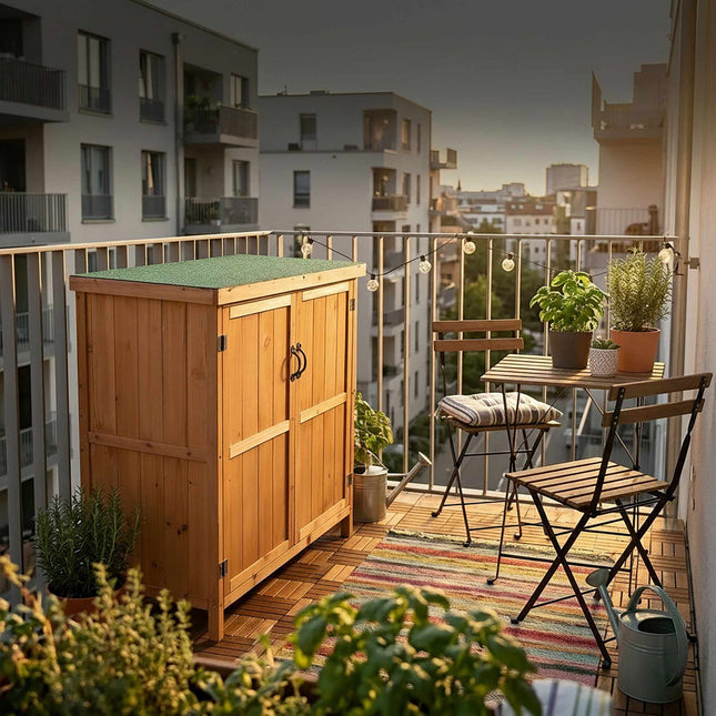 Outdoor Wooden Garden Tool Cabinet, Light Brown, 88x75x44 cm