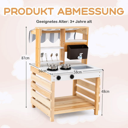Outdoor Wooden Mud Kitchen with Water Feature, 2-in-1 Playset