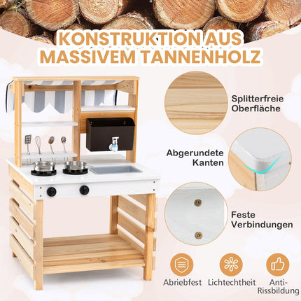 Outdoor Wooden Mud Kitchen with Water Feature, 2-in-1 Playset