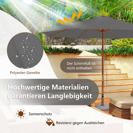 Outdoor Wooden Patio Umbrella, 300 cm, Adjustable Height