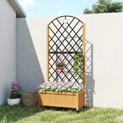 Outdoor Wooden Planter Box with Wheels and Trellis