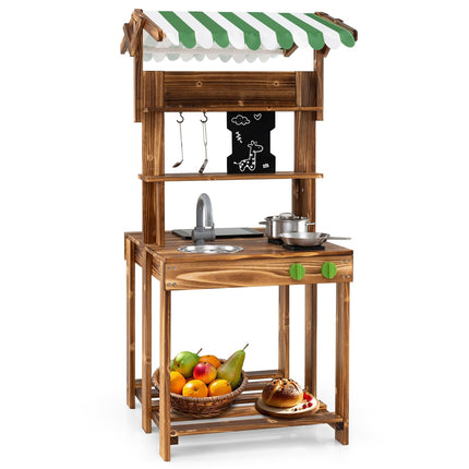Outdoor Wooden Play Kitchen with Sink & Blackboard