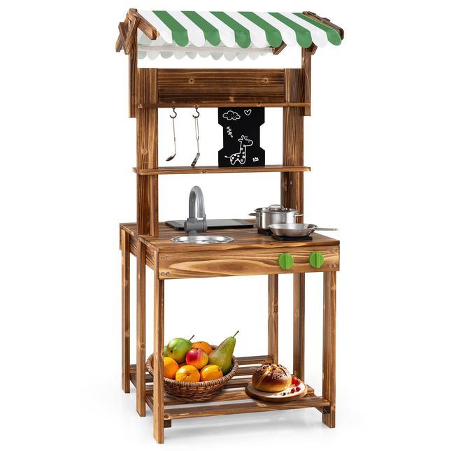 Outdoor Wooden Play Kitchen with Sink & Blackboard