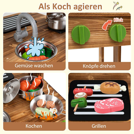 Outdoor Wooden Play Kitchen with Sink & Blackboard