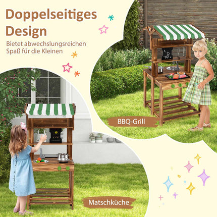Outdoor Wooden Play Kitchen with Sink & Blackboard