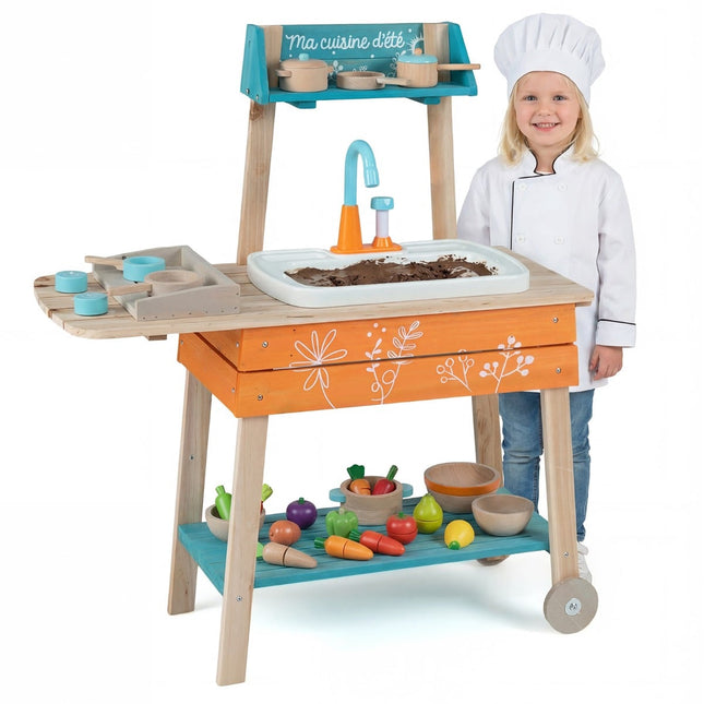 Outdoor Wooden Play Kitchen with Sink & Shelves