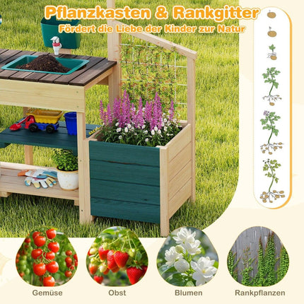 Outdoor Wooden Play Kitchen with Sink and Planter Box