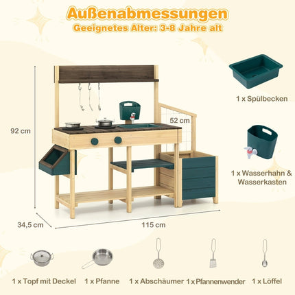 Outdoor Wooden Play Kitchen with Sink and Planter Box