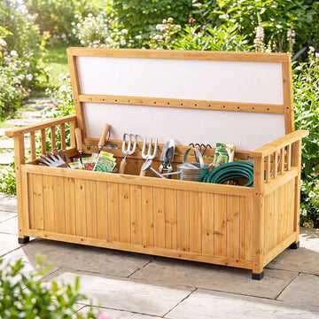 Outdoor Wooden Storage Bench, 155L, Water-Resistant