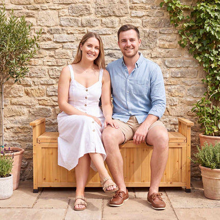 Outdoor Wooden Storage Bench, 155L, Water-Resistant