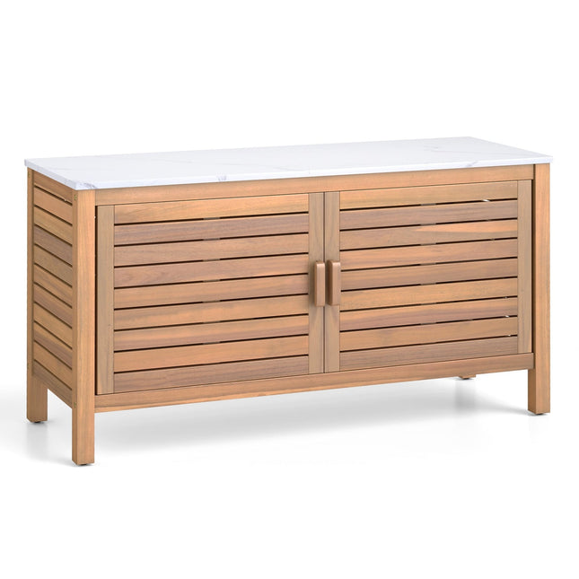 Outdoor Wooden Storage Cabinet with Faux Marble Top