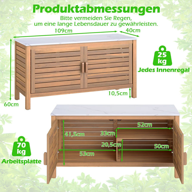 Outdoor Wooden Storage Cabinet with Faux Marble Top