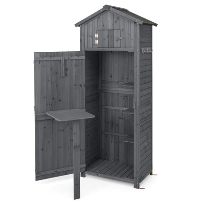 Outdoor Wooden Storage Shed, Lockable, Foldable Table, 180.5 cm