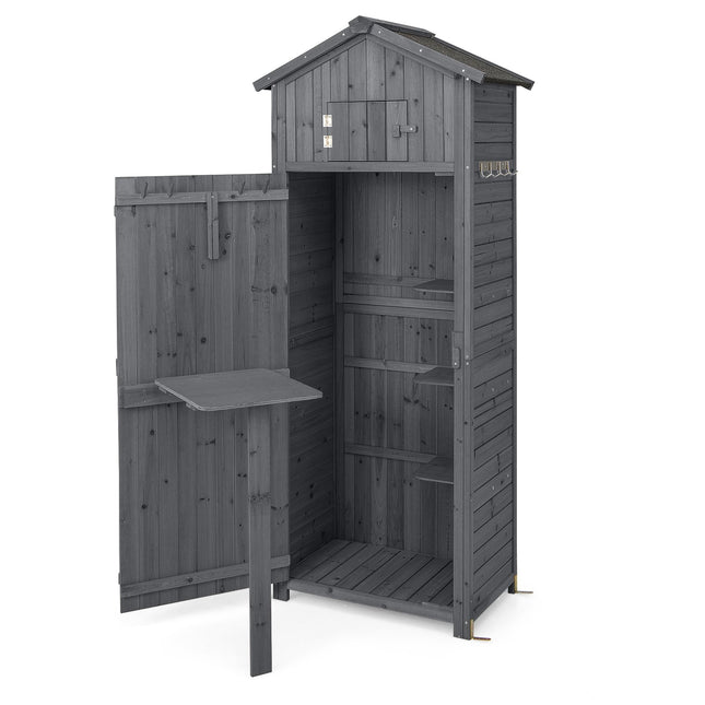 Outdoor Wooden Storage Shed, Lockable, Foldable Table, 180.5 cm