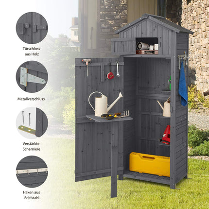 Outdoor Wooden Storage Shed, Lockable, Foldable Table, 180.5 cm