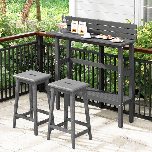 Outdoor bar table with shelf & adjustable foot pads patio high table 122 x 39 x 136 cm gray